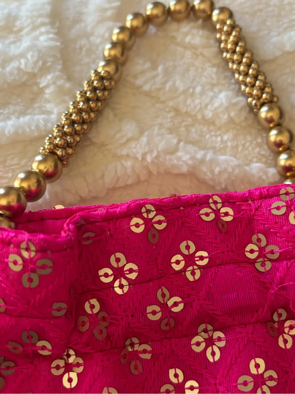 Ethnic Indian Wear Hot Pink Embellished Evening Potli with Gold Tassels